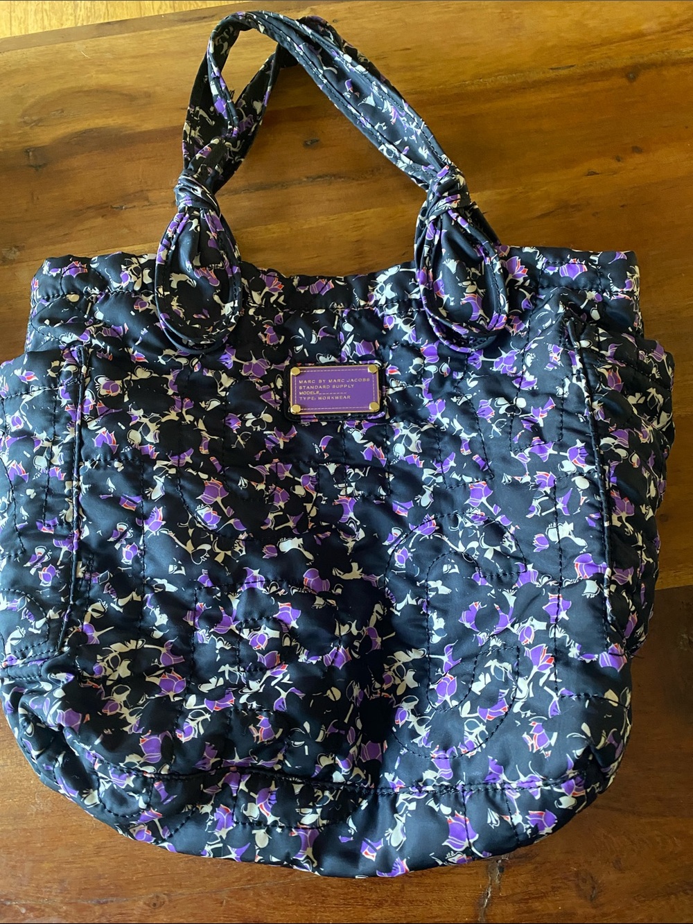 Marc by Marc Jacobs Black Quilted Tote with Purple Floral Print